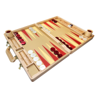 GAMBLICON Luxury Backgammon Board Set "Classic" Mod. - (22", Ash Wood, Field "Florida", Red Cover)