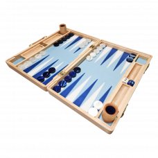 GAMBLICON Luxury Backgammon Board Set "Classic" Mod. - (22", Maple Wood, Field "Ocean", Blue Cover)