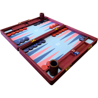 - custom board sample - GAMBLICON Luxury Backgammon Board Set "Master" Mod. - (23", Purple Heart Wood or Amaranth, Field Blue/Purple/Navy, Perforated Embossed Navy Cover)